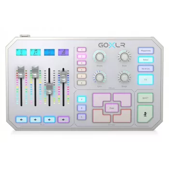 USB garso maišytuvas TC‑Helicon GO XLR‑WH baltas — 1 XLR mikrofono įvestis, USB‑B, 48 V fantominis maitinimas, 24 bitų/48 kHz, optinis išėjimas