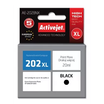 Rašalo kasetė ActiveJet AE-202BNX juoda suderinama su Epson 202XL, 20 ml, XL didelio našumo, pigmentinis rašalas, su lustu