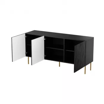 Komoda cama meble JUNGLE 1520×405×745 mm matinė juoda su auksinėmis kojelėmis, medžio drožlių plokštė