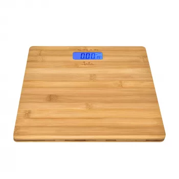 Elektroninės asmeninės svarstyklės Jata HBAS1489 — 180 kg talpa, 100 g tikslumas, 10,2 cm LCD, bambuko platforma