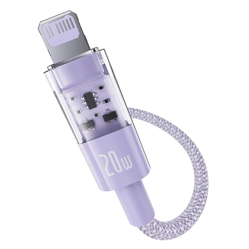 USB-C į Lightning greito įkrovimo laidas Baseus Gem 1 m 20 W violetinis, nailono apvalkalas, 7 kontaktų Lightning