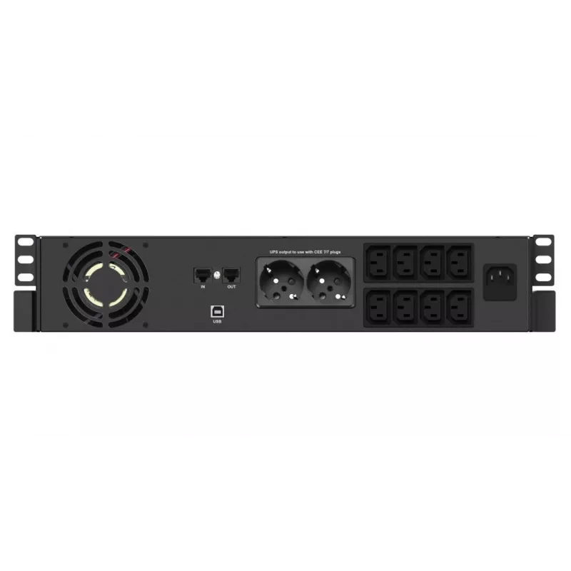 Stovo tipo UPS Infosec X4 2000 RM Plus 2 kVA / 1200 W, 10 F tipo lizdų, LCD, linijinės sąveikos