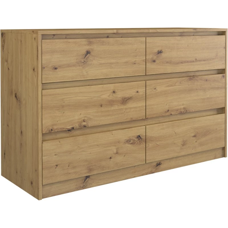 Komoda viršutinė parduotuvė K120 ARTISAN 2X3, ąžuolo apdaila, 6 stalčiai, 750×400×1200 mm