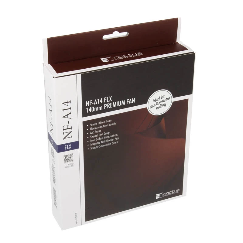 Noctua NF-A14 FLX 140 mm korpuso ventiliatorius, 25 mm storio, 900–1200 RPM, 115,5 m³/h oro srautas, 13,8–19,2 dB