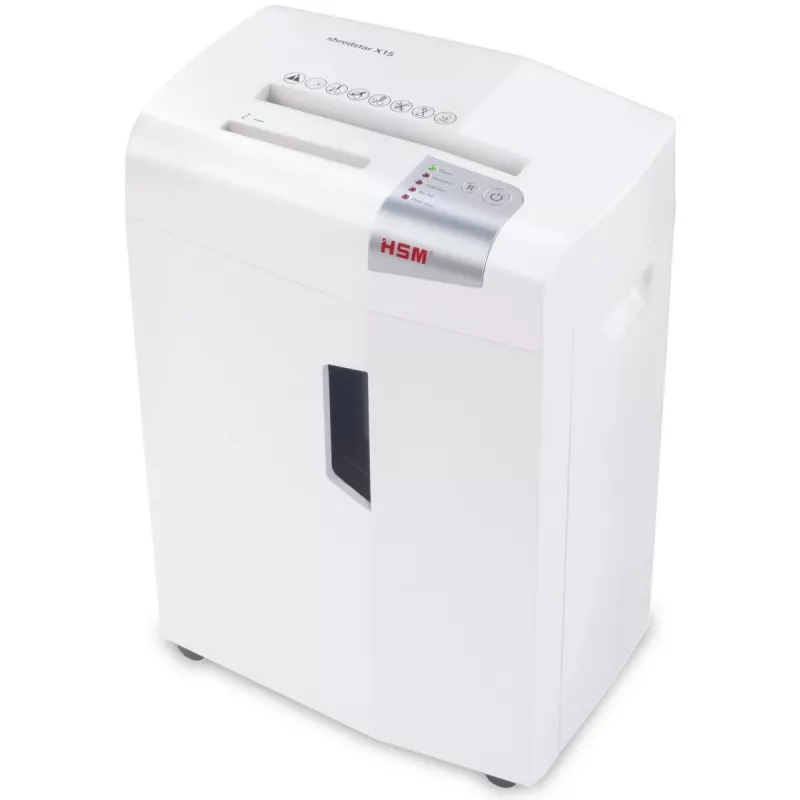 Dokumentų smulkintuvas HSM X15, dalelių pjovimas P-4, 23 cm darbinis plotis, 16 lapų talpa, 26 l dėžė, sidabrinis