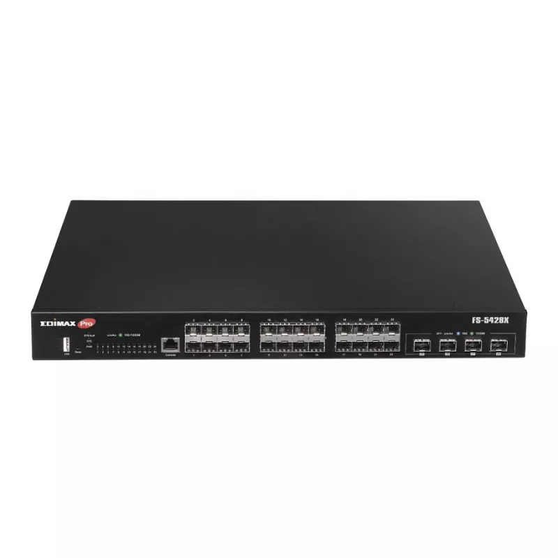 Tinklo komutatorius EDIMAX FS-5428X — 24 Gigabit SFP prievadai, 4 × 10GbE SFP+ prievadai
