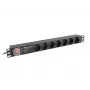 Energijos paskirstymo blokas LANBERG PDU-PRO-07F-0200-BK — 1U stovo PDU, 7 F tipo lizdai, 16 A, 2 m laidas, juodas