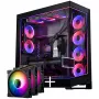 PHANTEKS NV Series NV7 E-ATX korpusas, grūdintas stiklas, ARGB - juodas & M25 Gen2 PWM D-RGB ventiliatorių 3 vnt. rinkinys - Reverse Blade, 140 mm + DRGB rinkinys