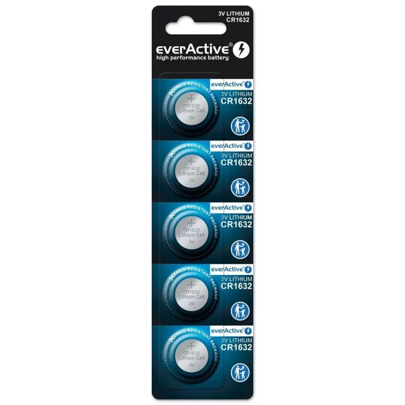 Baterija everActive CR1632 ličio vienkartinė moneta 3 V — 5 vnt., 16 mm × 3,2 mm