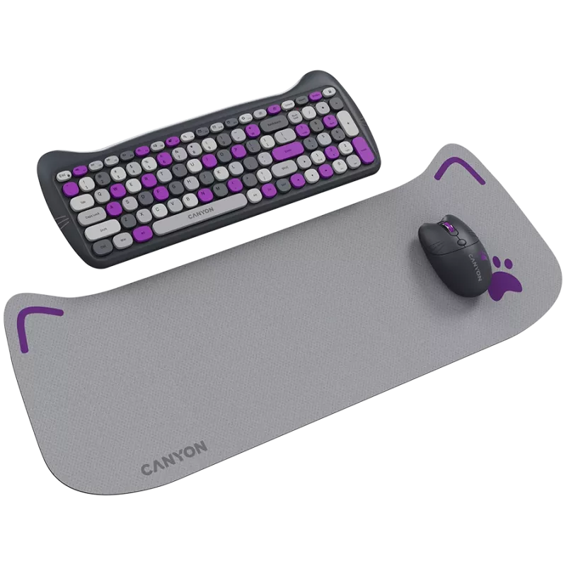 Belaidis klaviatūros ir pelės rinkinys CANYON HSET-W6 Kitty Edition – violetinė