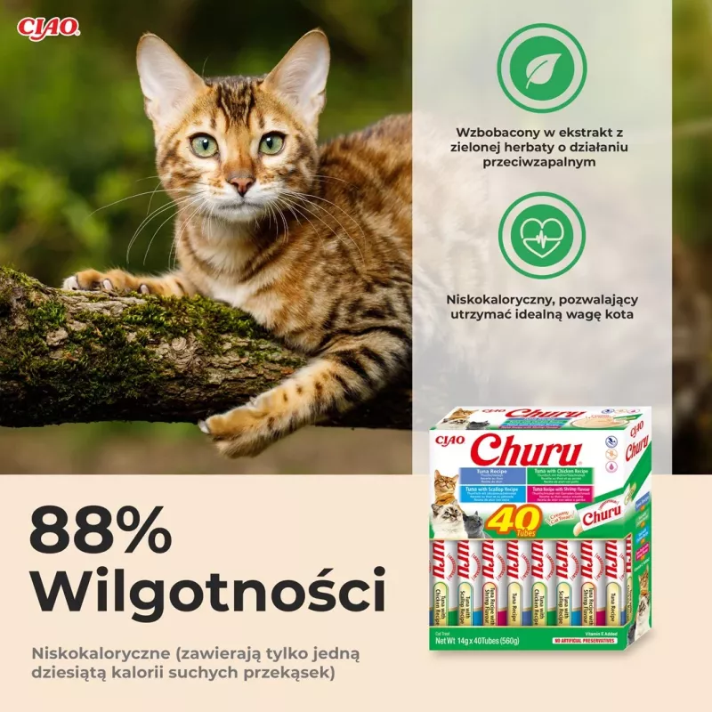 Drėgnos skanėstai katėms INABA Churu Variety Box — Tunas, 40 × 14 g pastos pakelių, be grūdų, be glitimo