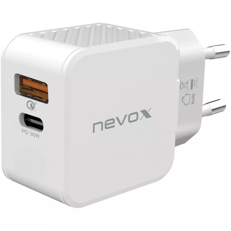 nevox USB PD Type C + USB QC 3.0 įkroviklis 30 W baltas (2009)