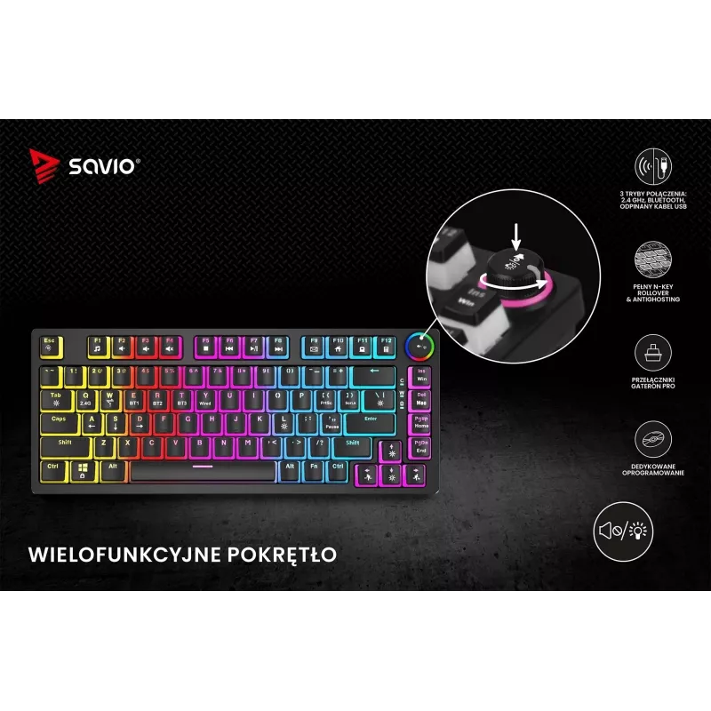 Žaidimų klaviatūra Savio SAVGK-PHENIX RED PUDDING Mechaninė RGB Belaidė