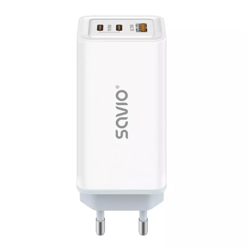 SAVIO LA-07 GaN 65W mains charger, USB, QC4.0+, PD 3.0, Balta