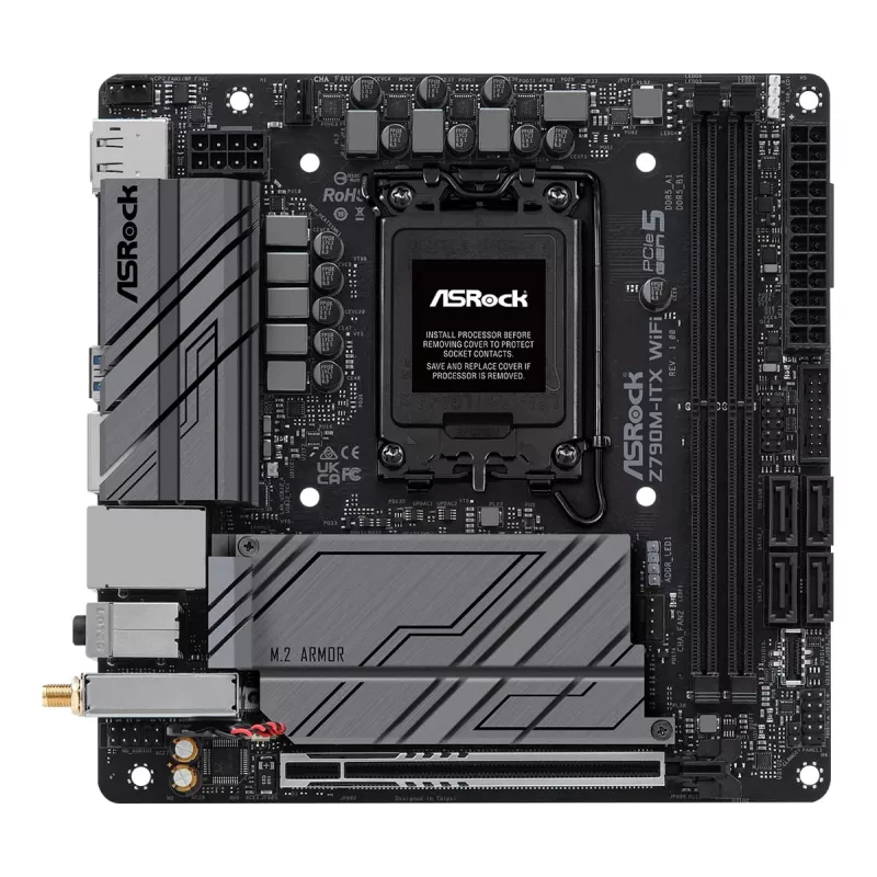 Motininė plokštė ASRock Z790M-ITX WiFi — Intel Z790, LGA 1700, mini ITX, DDR5, 2x DIMM, 64GB, 2.5Gb LAN, Wi‑Fi 6E