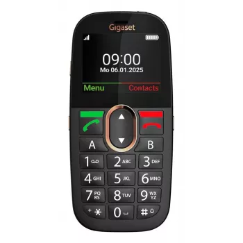 Senjoro mobilusis telefonas Gigaset GL695 — 2,31 colio (5,87 cm) ekranas, 240×320, viena SIM, 4G, 2 MP kamera, 1400 mAh, juoda
