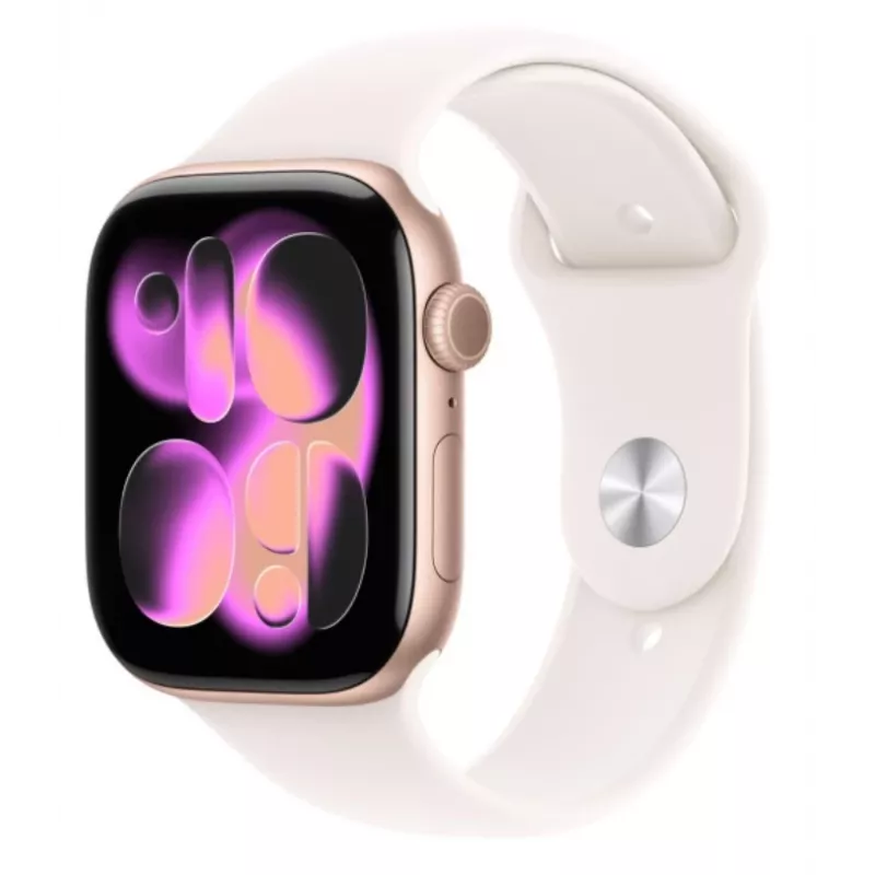 Apple Watch Series 11 GPS 46mm rožinio aukso aliuminio korpusas su šviesiai rožiniu sportiniu dirželiu S/M