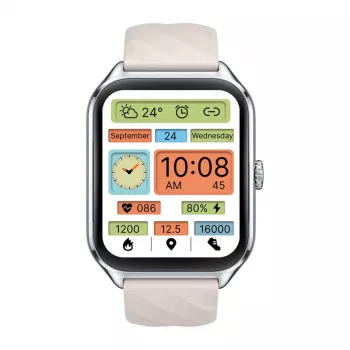 Išmanusis laikrodis Zeblaze GTS 4 — 1,94 colio (4,93 cm) AMOLED 466×466 pikselių, jutiklinis ekranas, Wi‑Fi, metalinis korpusas, silikoninis dirželis (balta)