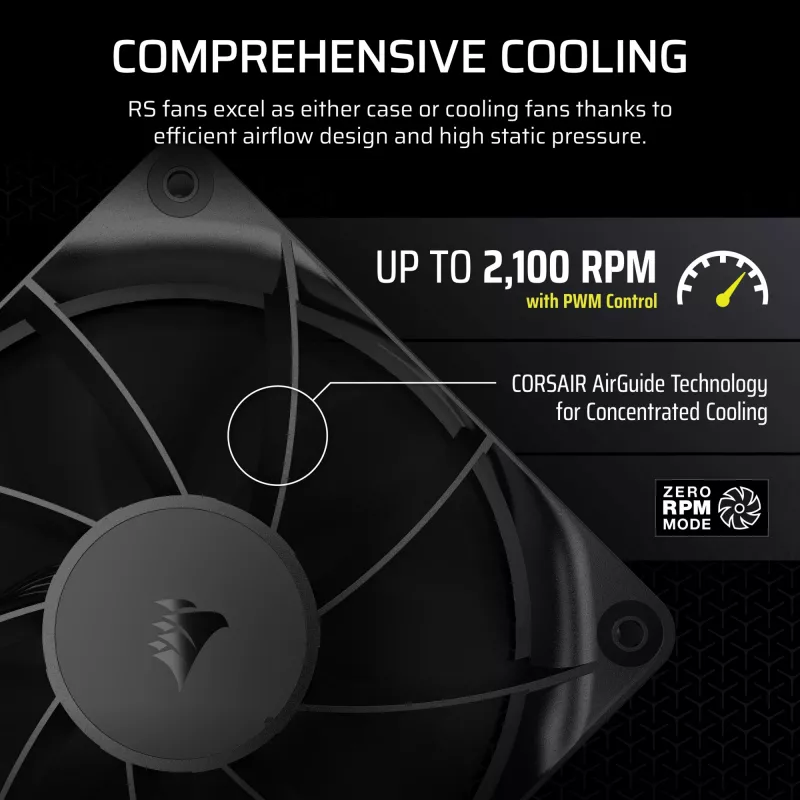 Ventiliatorius Corsair RS120 12 cm juodas 420-2100 RPM 3 vnt.