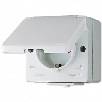 Kištukinis lizdas F tipas Jung 620 W — 16 A, 250 V, duroplasto korpusas, balta, aukštis 47 mm