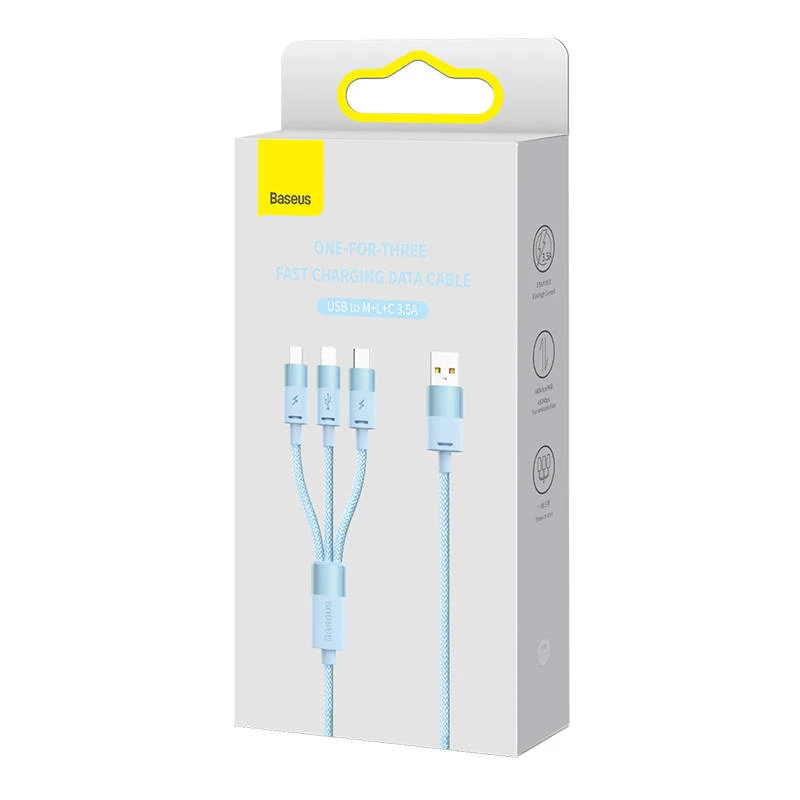 3in1 USB kabelis Baseus StarSpeed Series, USB-C + Micro + Lightning 3,5A, 1,2m (Mėlynas)