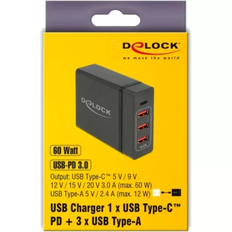 DeLOCK USB sieninis įkroviklis 63974 Universal Juoda AC Indoor