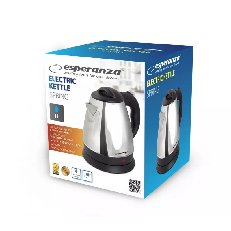Elektrinis virdulys ESPERANZA 1,0 L nerūdijantis plienas ir plastikas, 1350 W, belaidis, automatinis išjungimas
