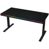 Dviejų variklių reguliuojamo aukščio žaidimų stalas su belaidžiu įkrovikliu, RGB apšvietimu, valdymo skydeliu ir USB prievadais, PB melamino paviršiaus stalviršis, juodas.