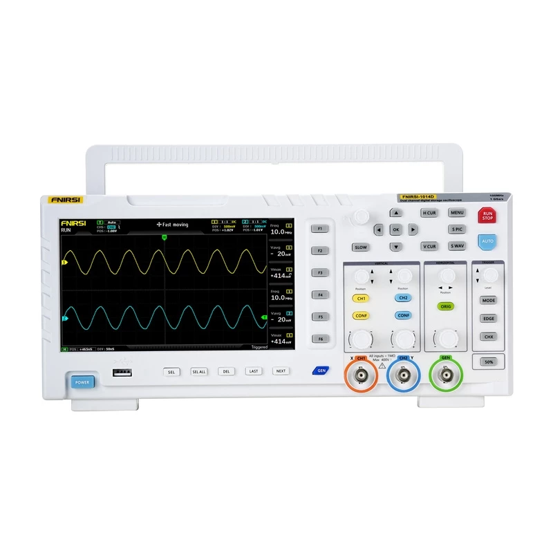 Osciloskopas ir signalų generatorius Fnirsi 1014D 2-in-1 — 100 MHz dažnių juosta, 1 GS/s diskretizavimo dažnis