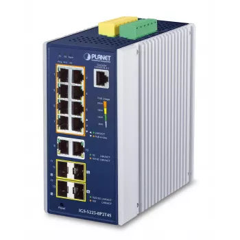 Valdomas komutatorius PLANET IP30 pramoninis L2+/L4 8 prievadų Gigabit Ethernet
