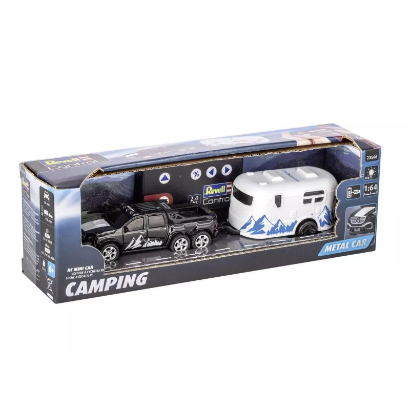 RC automobilis su kemperiu REVELL 23566 — mini nuotoliniu būdu valdomas modelis, maitinamas baterijomis, žaislinė transporto priemonė