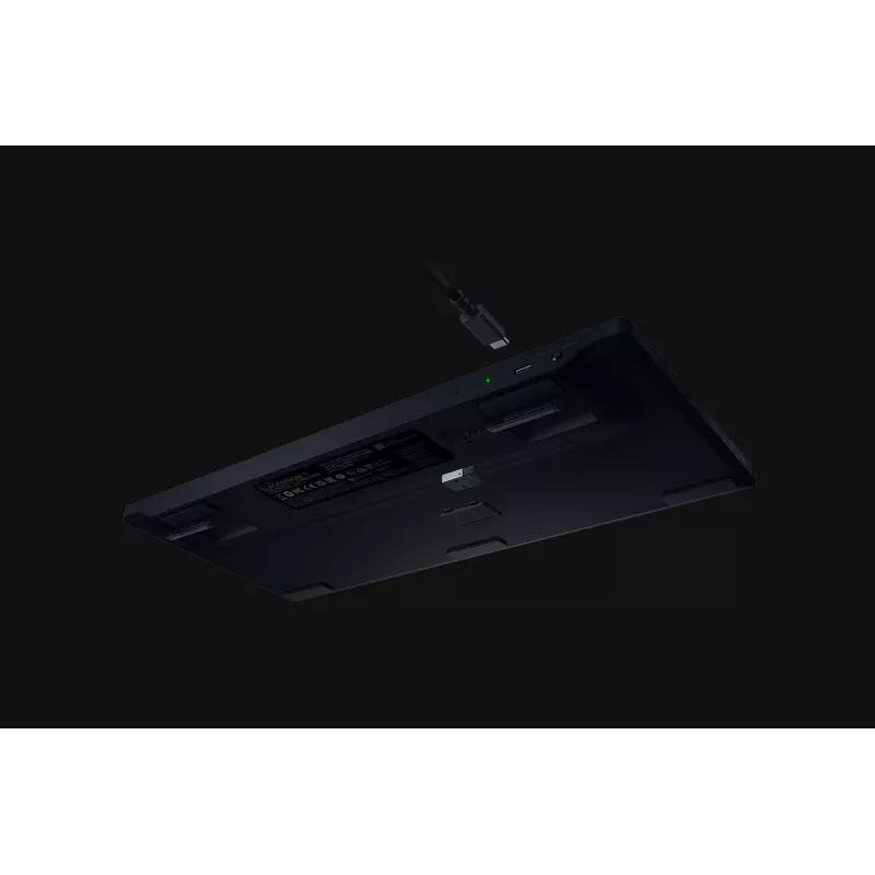 Razer JuodaWidow V4 Low-Profile Tenkeyless HyperSpeed klaviatūra, skirta žaidimams, USB, RF belaidė, Bluetooth, QWERTY, US International, juoda