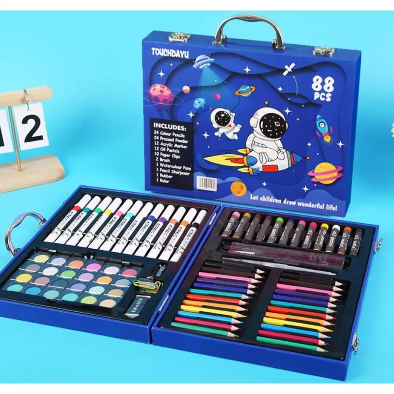 Piešimo ir tapybos rinkinys Extralink Blue Astronaut — 88 vnt. (dažai, teptukai, priedai)