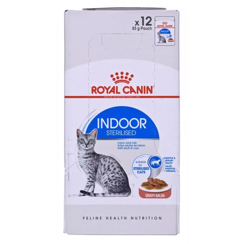Šlapias kačių maistas Royal Canin Indoor Sterilized 12 x 85 g — paukštiena, suaugusios sterilizuotos naminės katės