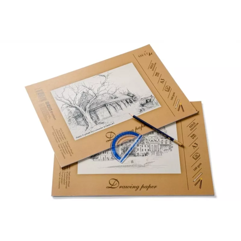 Piešimo ir eskizų popierius SMLT A3, 160 g/m², 20 lapų, klijuotas