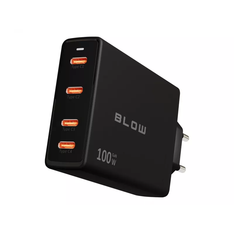 Sieninis įkroviklis BLOW 4×USB-C PD 100W GaN, 4 prievadai, PD 3.0, PPS, 200–240V įvestis