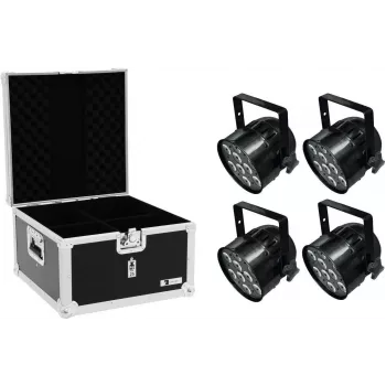 EUROLITE PAR-56 QCL Short 4x LED PAR šviestuvas su EPS dėklu — 4-in-1 QCL šviesos diodai, PAR-56 formos korpusas, kompaktiškas trumpas korpusas