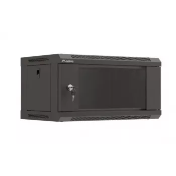 Prie sienos montuojama stovo spinta LANBERG WF03-5304-10B 19 colių 4U juoda, stiklinės durys