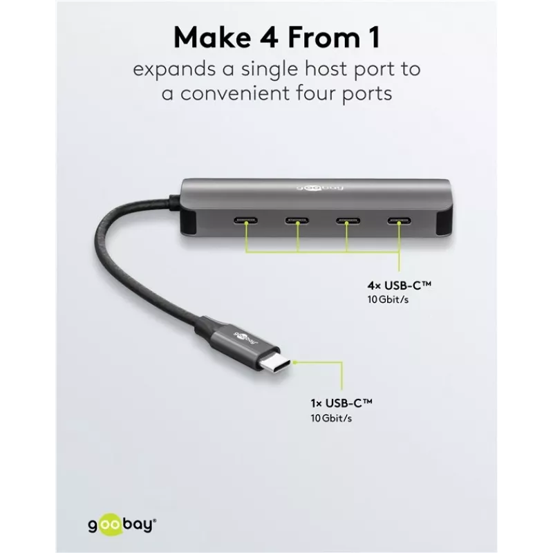 Goobay plonas 4-Port USB šakotuvas USB-C iki 10 Gbit/s - -Plug> 4x (76565)