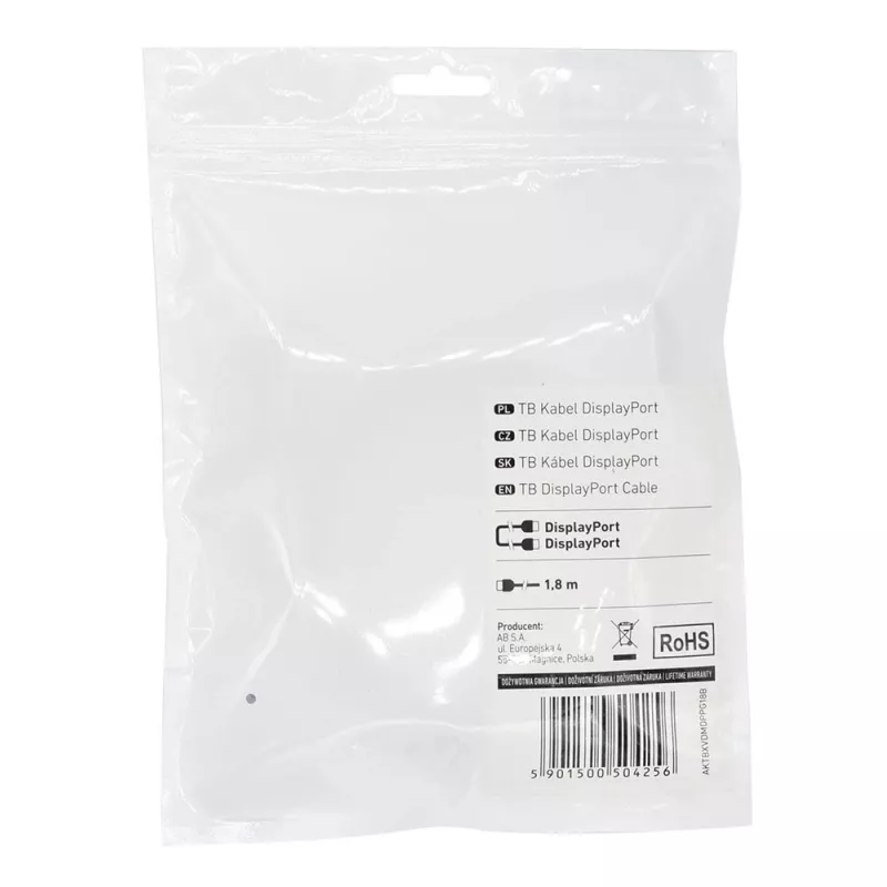 TB Displayport laidas V-V 1,8 m. Juodas (AKTBXVDMDPPG18B)