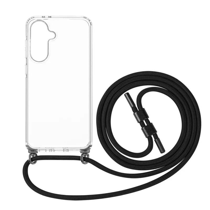 Telefono dėklas FIXED, skirtas Samsung Galaxy A36 5G — Fixed Pure Neck Case TPU, juodas, suderinamas su kaklo dirželiu