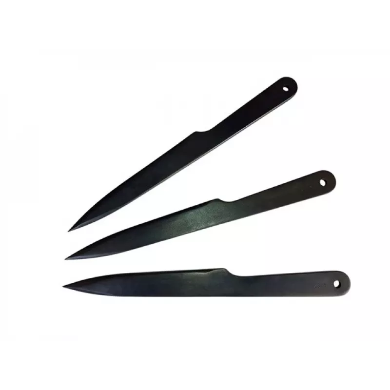 Mėtymo peilių rinkinys KAL22 KAL22-CZ — 3 juodi plieniniai mėtymo peiliai, ašmenys 165 mm, ilgis 275 mm, svoris 240 g