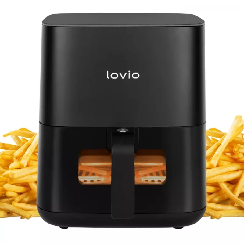 Oro gruzdintuvė Lovio LVAF001BK 5 L juoda — stalinė karšto oro gruzdintuvė, 5 litrų talpa