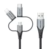 Vention USB 2.0 A kištukas į 3-in-1 Micro-B&USB-C&Lightning kištuką laidas 1M pilkas aliuminio lydinio tipo
