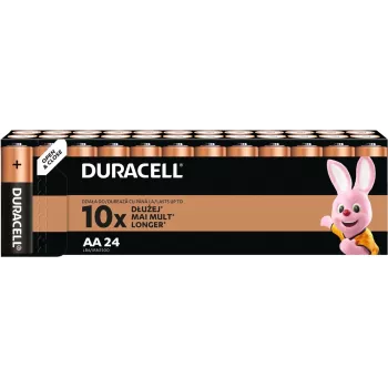 Duracell šarminių AA (LR6) baterijų pakuotė — 24 elementai, vienkartinės