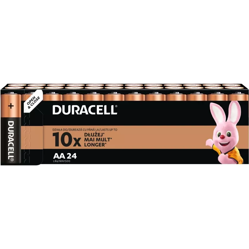 Duracell šarminių AA (LR6) baterijų pakuotė — 24 elementai, vienkartinės