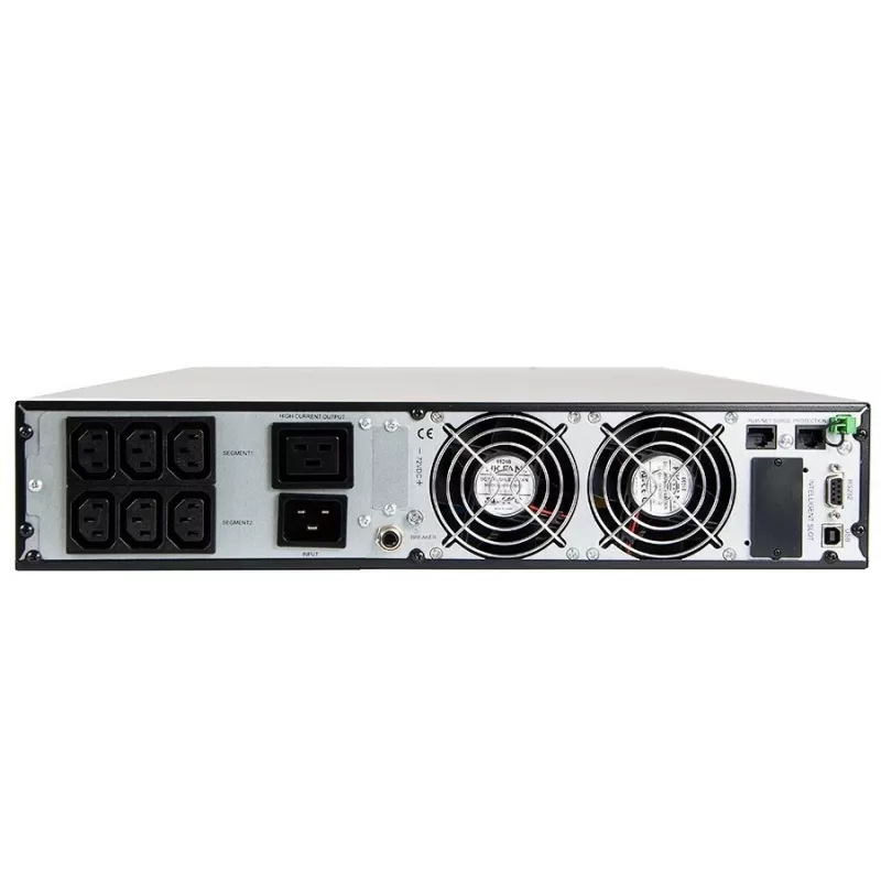 Nepertraukiamo maitinimo šaltinis Green Cell UPS15 — Internetinis dvigubos konversijos 3 kVA (2700 W), 6 kintamosios srovės lizdai, gryna sinusinė banga, LCD, bokštas, 6×12V/9Ah baterijos
