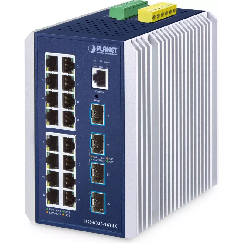 Valdomas komutatorius PLANET IP30 pramoninis L3 16 prievadų Gigabit Ethernet