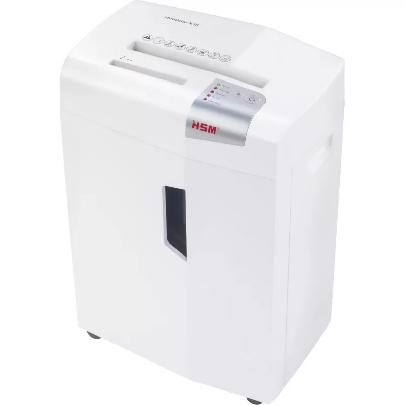 Dokumentų smulkintuvas HSM X15, dalelių pjovimas P-4, 23 cm darbinis plotis, 16 lapų talpa, 26 l dėžė, sidabrinis