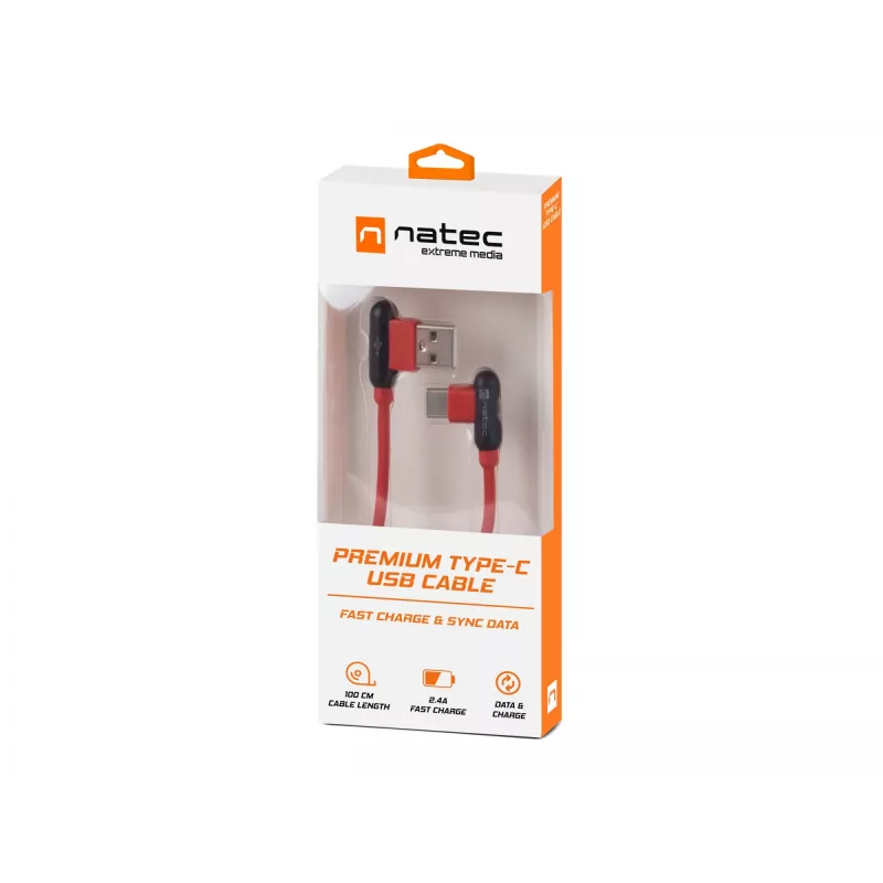 USB laidas NATEC NKA-1201 USB 2.0 1m USB A USB C Juoda Raudona